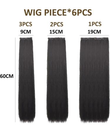6 Piece Clip-In Hair Extensions Long Straight Clip-In Hair Extensions Black Hair Pieces Clip-In Wigs Hair Clip-In Hair Extensions Women's Wigs Synthetic Hair Black - Buy Online on GoSupps.com