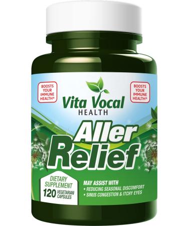 Vitavocal Aller Relief - Fast Acting Allergy Relief Supplement - Sinus and Nasal Discomfort - Naturally Boost Immune System - with Quercetin Bromelain Nettle Leaf - 120 Vcaps
