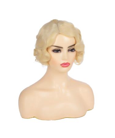 Kaneles Short Blonde Curly Wig for Women - 1920s Finger Wave Style, Synthetic Hair for Halloween Cosplay - With Wig Cap Included - Buy Online on GoSupps.com