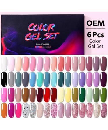 6Pcs Gel Nail Polish Set Gel Polish Glitter Kit for Manicure Nail Design Art Semi Permanent Varnish Hybrid Base Top Coat - (Color: MJ-6909) - Buy Online on GoSupps.com