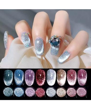 VERONNI Reflective Diamond Cat Eye Gel Nail Polish - Silver Glitter Bungee Nail Gel E-01 - Buy Online on GoSupps.com