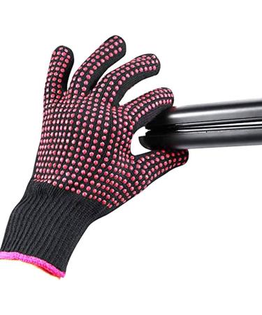 2 Pcs Heat Resistant Gloves for Hair Styling - Silicone Bump, Pink Edge - Curling, Flat Iron, Styling Tools - Buy Online on GoSupps.com