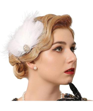 GENBREE 1920s Flapper Headband White Feather Hair Clip - Gatsby Prom Party Accessory for Women & Girls - Pattern 1 - Buy Online on GoSupps.com