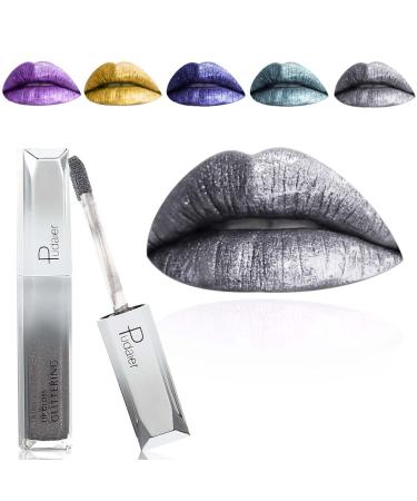 Kilshye Glitter Lipstick Matte Liquid Lipsticks Metallic Lip Glaze High Pigment Lipgloss Long Lasting Waterproof Lip Makeup for Women and Girls Pack of 1 (C- Silver 18) C- Black 18