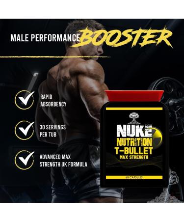 Nuke Nutrition T Bullets Testosterone Booster for Men - 60 Capsules - Natural Anabolic Supplement for Muscle Growth, Strength & Stamina - Buy Online on GoSupps.com