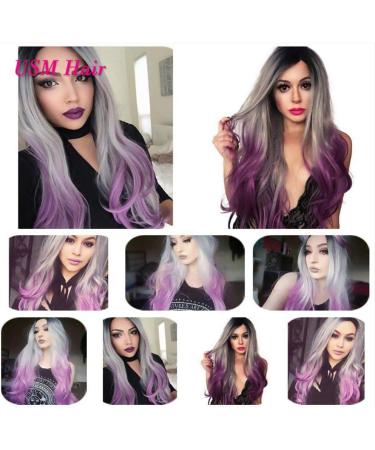 Akemaio Women s Long Curly Ombre Wig - Black Gray Purple Gradient - Stylish Pointed Front Design - Buy Online on GoSupps.com