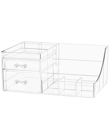 PENGKE Makeup Organizer for Vanity Multifunction Desk Organizer with Drawers Clear Bathroom Organizer Countertop for Cosmetics Lipsticks Jewelry Nail Care Skincare 2 Drawers