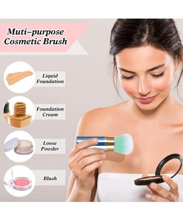 Retractable Telescopic Face Kabuki Brush - Blue | Portable Travel Makeup Brush for Powder, Foundation, Blush - Round Design - Buy Online on GoSupps.com