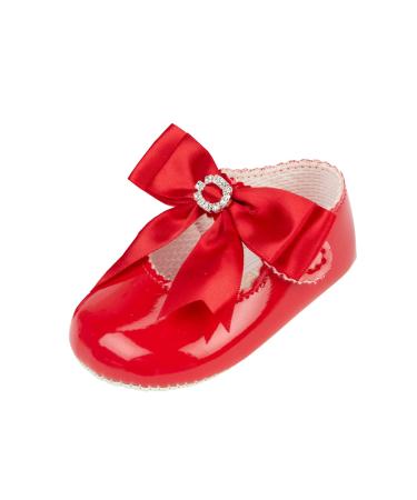 EARLY DAYS Baypods Baby Girls Shoes Soft Soled Pre Walker Shoes Diamante Bow Soft Faux Leather Baby Shoes Made in England 0 UK Child Red Patent
