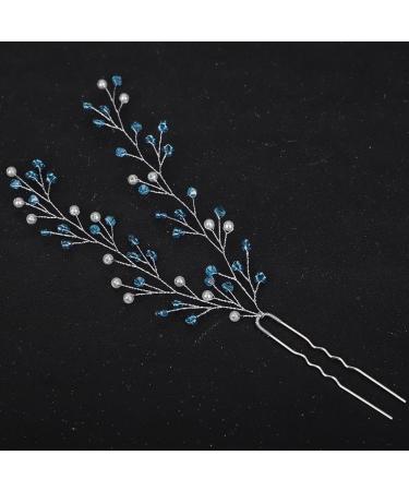 BERYUAN Women Cute Long Hair Vine Opal Blue Crystal Light Blue Pearl Headpiece Sapphire Wedding Hair Accessory Gift for Her Party Headpiece for Bride Bridesmaid Girls(Silver) - Buy Online on GoSupps.com