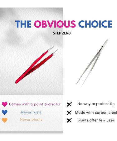 Pointed Tweezers | Eyebrow shaper and Ingrown Hair Removal Tweezers with pointed tip | Stainless Steel | For women men for eyebrow splinters ingrown hair | Comes with tip protector | STEP ZERO - Buy Online on GoSupps.com