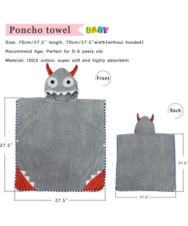 COOKY.D 100% Cotton Hooded Baby Poncho Bath Towel 70x70 cm - Grey - Ideal for Boys, Girls, and Kids 0-6 Years Old - Buy Online on GoSupps.com