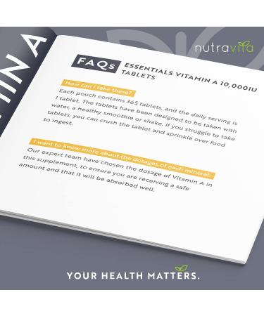 Vitamin A 10,000 IU 365 Tablets - High Strength Supplement for Skin, Eyes & Immune System - Vegan-Friendly - Nutravita - Buy Online on GoSupps.com