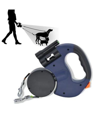 ROUDJER Double Headed Retractable Dog Leash with LED Lights and Waste Bag Dispenser 360 Tangle-Free 10FT Heavy Duty Reflective Dog Leash for Small Dogs or Cats up to 18 lbs (Black)