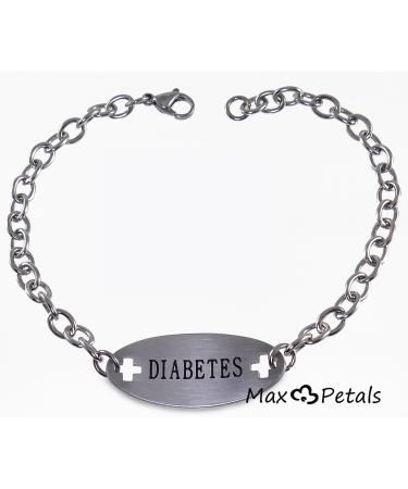 Diabetes Medical Alert ID Bracelet - Durable Stainless Steel with 9 Inch Chain - International Shipping Available - Buy Online on GoSupps.com