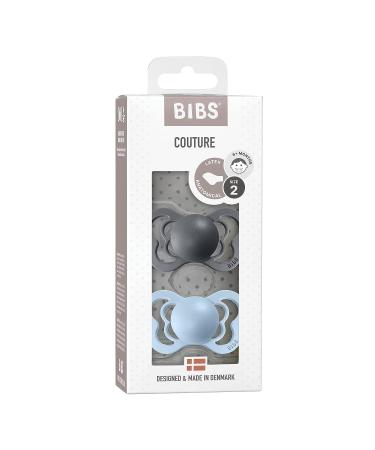 BIBS Couture Collection BPA-Free Pacifiers - Set of 2 Iron/Baby Blue | Made in Denmark | Size 6-18 Months - Buy Online on GoSupps.com