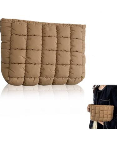 Stylish Puffy Quilted Makeup Bag | 2024 Fashion Travel Cosmetic Pouch - Large Clutch for Women & Girls in Black White Pink Brown - Buy Online on GoSupps.com