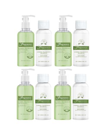 XINRAN Jasmine Shower Gel Shampoo Jasmine Fragrance Shampoo Shower Gel Set Moisturizing Hair and Skin Care Set Soothing Nourishing Shower Gel Shampoo for All Skin and Hair Types 4 Pieces