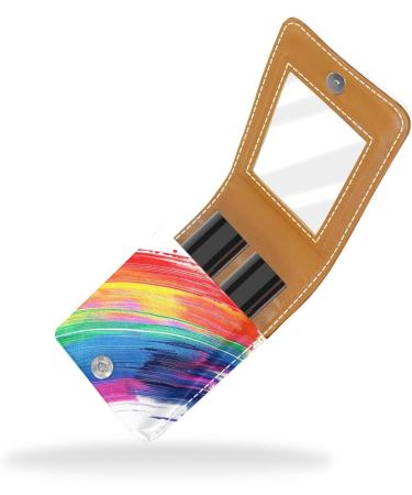 Travel Lipstick Organizer Case - Portable Makeup Bag with Mirror | Watercolor Lines Rainbow Design - Buy Online on GoSupps.com