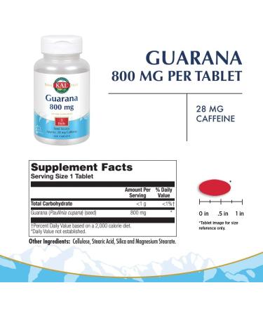 KAL Guarana 800 | 28mg Natural Caffeine | Healthy Energy & Focus Support | 120 Tablets - Buy Online on GoSupps.com