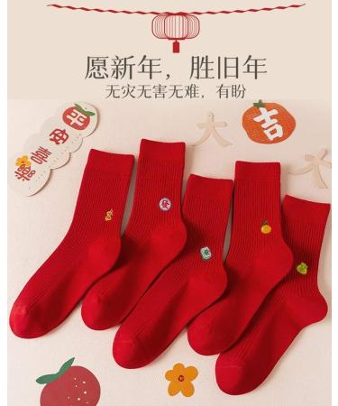 Chinese New Year Red Embroidered Cotton Socks - 5 Pairs for Men, Spring Festival Gift, Good Luck Symbol - Size 39-44 - Buy Online on GoSupps.com