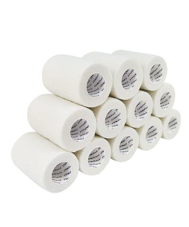 COMOmed Self Adherent Cohesive Bandage Latex 3x5 Yards First Aid Bandages Stretch Sport Athletic Wrap Vet Tape for Wrist Ankle Sprain and Swelling White(12 Rolls) 12 Count (Pack of 1) White