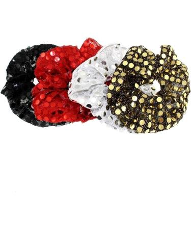 Zac's Alter Ego Set of 4 Sequin Hair Scrunchies - Black Red Silver & Gold - Buy Online on GoSupps.com