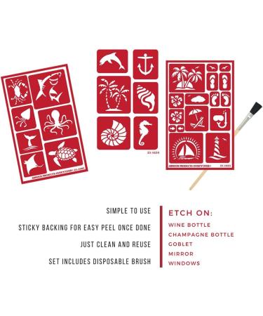 Armour Etch Over N Over Nautical Theme Glass Etching Stencils Set with Sea Creatures | Paradise Seashore Design | Includes Brush | 4 Items - Buy Online on GoSupps.com