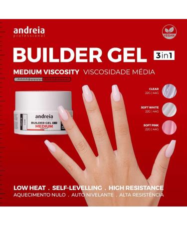 Andreia Professional Nail Gel Builder Medium Viscosity Construction - Best as Builder Gel Base and Top Coat Polish LED & UV Nail Art Kit - Soft White 22g - Buy Online on GoSupps.com