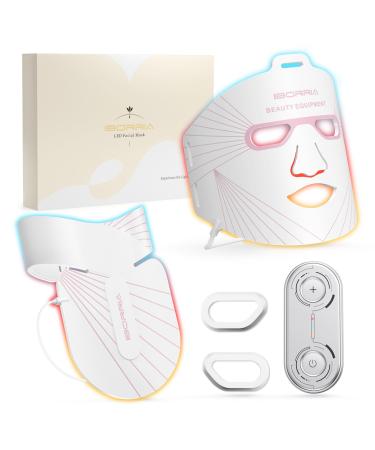 IBORRIA Led Face Mask Light Therapy for Face and Neck Red Light Therapy with Near Infrared Light Flexible Silicone Light Therapy Mask Red Light Mask for at Home Face Masks Skincare (White)
