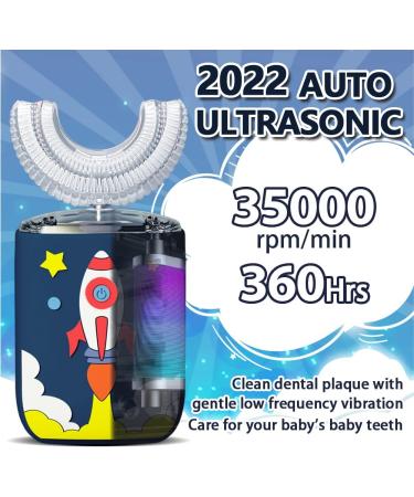 Kids Electric Toothbrush- U-Shaped Ultrasonic, 6 Sonic Clean Modes, IPX7 Waterproof, Rocket Design, Rechargeable Smart Timer Toothbrush for Children 2-6 Years - Blue - Buy Online on GoSupps.com