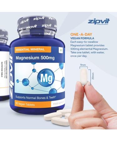 Organic Vegan Magnesium 500mg Tablets - 90 Count Jar | 3-Month Supply for Muscle and Bone Health Support - Buy Online on GoSupps.com