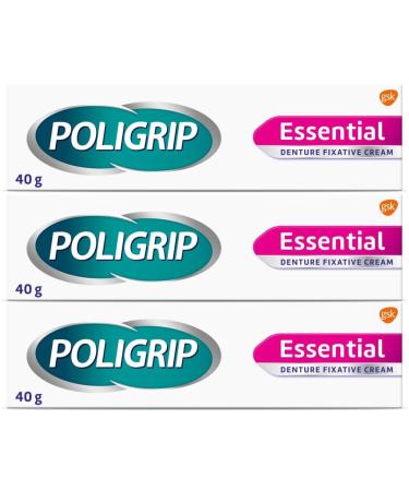 Poligrip Essential Denture Fixative Cream (3 x 40g) Secure Hold Flavour Free