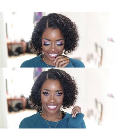 HUA Brazilian Human Hair Kinky Curly Bob Wig for Black Women - 10 Inch I Part Lace Glueless Wig - Buy Online on GoSupps.com