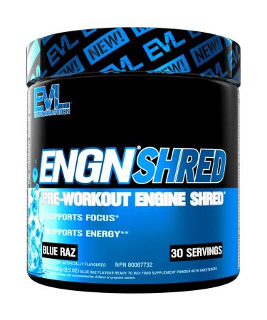 Shredding Pre Workout Powder - Evlution Nutrition Ultimate Pre Workout Supplement with L-Carnitine and Capsimax for Intense Body Toning Energy Focus and Gains (30 Servings) - Blue Raz