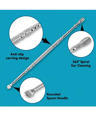Spiral Ear Wax Remover Kit - Spring Ear Cleaner Tool Set for Ear Cleaning and Wax Removal - Silver - Buy Online on GoSupps.com