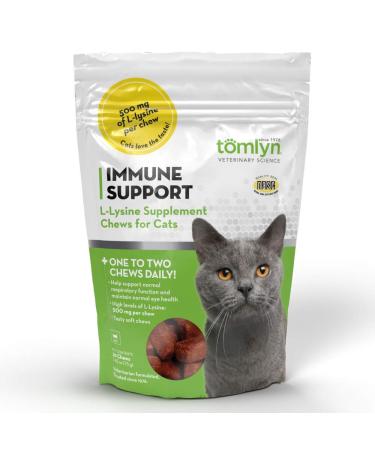 Tomlyn Immune Support Daily L-Lysine Supplement, Fish-Flavored Lysine Chews for Cats and Kittens, 30ct