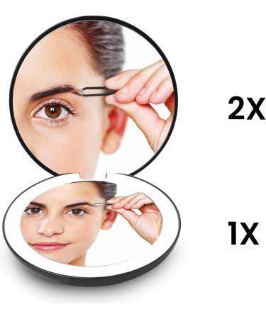 Travel-friendly Compact Lighted Makeup Mirror with 1x/2x Magnification, LED Lighting & 4Pcs Tweezers Set - Rechargeable & Portable - Buy Online on GoSupps.com