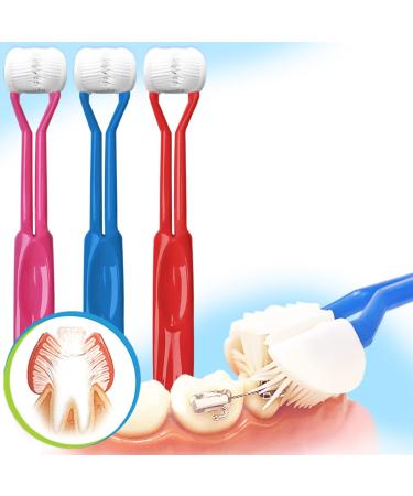 autisticare Braces Brush 3D | Three 3-Sided Toothbrush for Orthodontic Care | Wire Brackets Kids Triple Soft Bristle Heads + Tongue Scraper Approved for Special Needs | USA