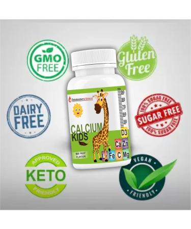 Calcium For Kids With Vitamin D3 (Vit d) Magnesium Zinc Vitamin C L lysine Multivitamin Supplement For Strong Bone Teeth Height And Growth - 60 Chewable Tablets (Pack 1) - Buy Online on GoSupps.com