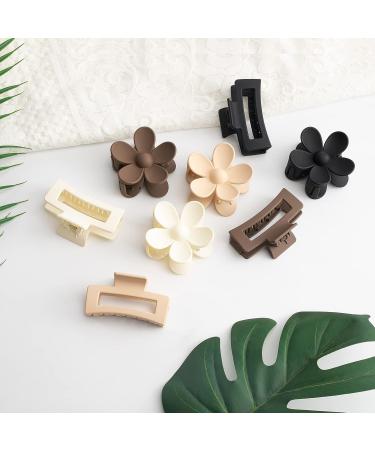 8Pcs 3.5 Inch Hair Claw Clips for Thick Hair - Cute Flower & Matte Square Styles | Strong Jaw Clips for Women - Buy Online on GoSupps.com