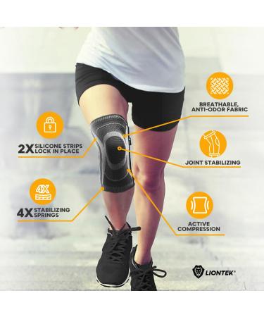 Knee Sleeve - Knee Brace for Men & Women | Four Spring Supports for Stability & Relief | Black Large | Sports & Activity Knee Protection - Buy Online on GoSupps.com