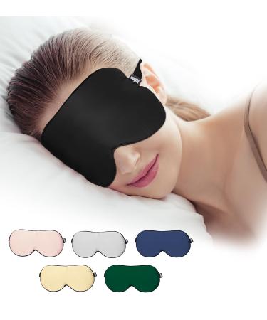Luxury Pure Silk Sleep Mask | 100% Natural Mulberry Silk | Double-Sided Softness | Adjustable Strap & Full Light Blocking | Perfect for Travel Office Naps & Nighttime Sleep (Black)