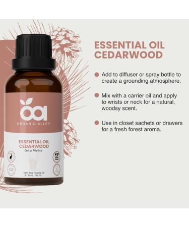 Cedarwood Essential Oil by Organic Alley | 100% Pure Undiluted and Natural Cedrus Atlantica Oil | Use for Skin Hair Stress Body Balance Relaxation & Diffusers (1 Fl Oz) - Buy Online on GoSupps.com