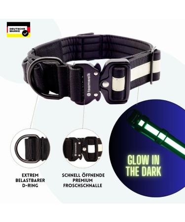 Teamwalk Premium Dog Collar - Magnetic Handle Light Strip Air Tag Bag Adjustable Fit Soft Upholstery Robust Buckle - Size M (4cm) - Black - Buy Online on GoSupps.com