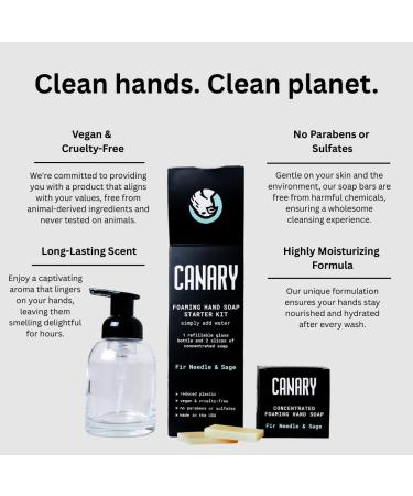 Canary Foaming Hand Soap Bars Kit - Refillable Zero Waste Hand Wash Concentrate with Coconut Oil - All Natural Moisturizing Organic Non Toxic Fir and Sage 1 Bottle 14 refills Fir + Sage Bundle (1 Bottle 14 Soap) - Buy Online on GoSupps.com