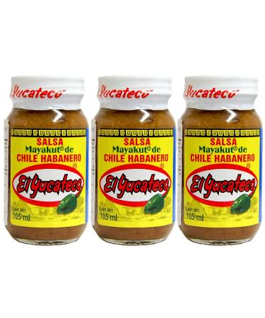El Yucateco Mayakut Salsa de Habanero 105ml (Pack 3) / Mexican Hot Salsa Spicy Habanero Chilli Pepper Paste for Cooking Marinade