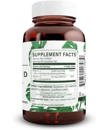Natural Nutra Vitamin A and D from Cod Liver Oil 10000IU/400IU | Healthy Bones & Teeth Supplement | Heart, Muscle, and Immune Support | 100 Softgels - Buy Online on GoSupps.com