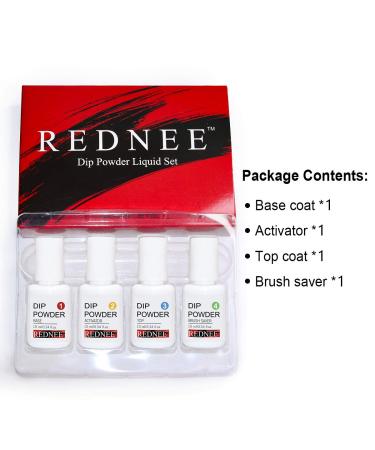 REDNEE Dip Powder Kit Set 4pcs with Glue Gel Base Top Coat Activator Brush Saver - Essentials for Steps 1-4 RE00 - Buy Online on GoSupps.com