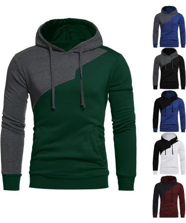 Men's Patchwork Color Block Hooded Sweatshirt - Long Sleeve Casual Pullover for Men - Buy Online on GoSupps.com